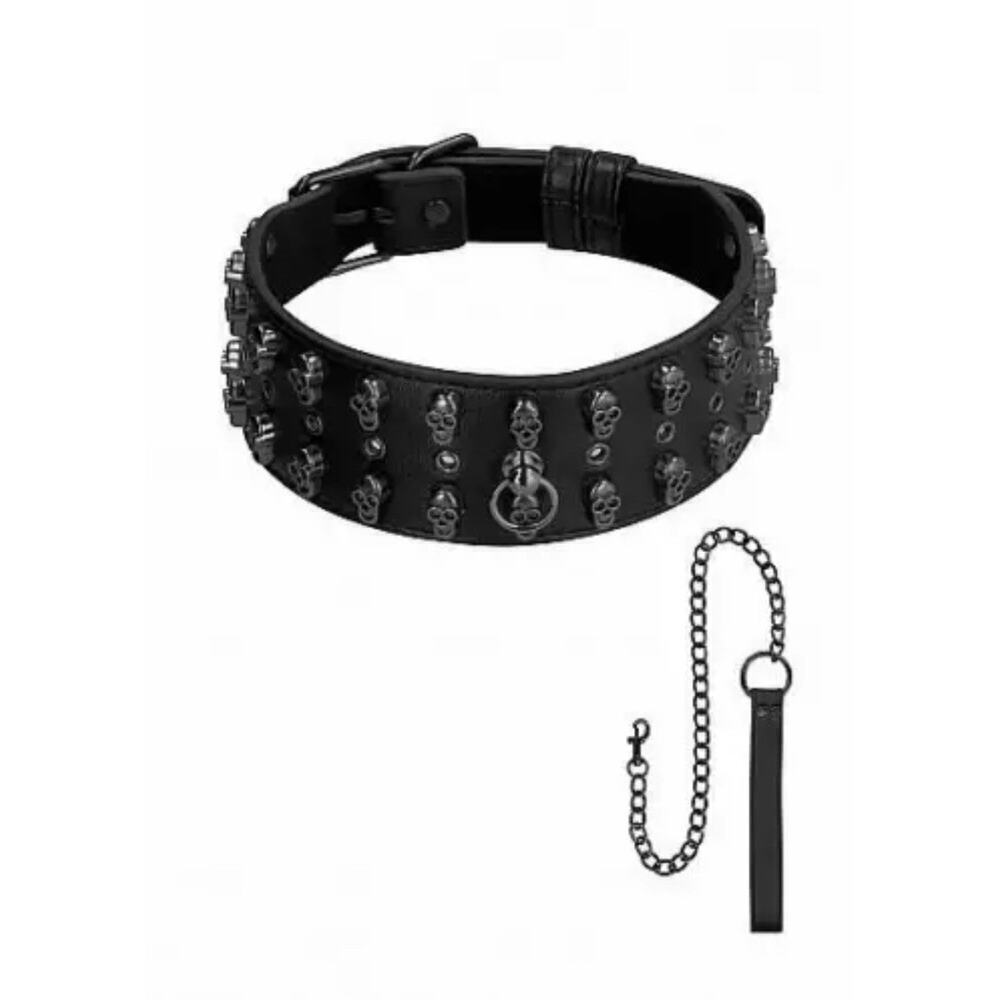 🦋B2G1🦋OUCH! SHOTS AMERICA Skulls & Bones Biker Skull Collar With Leash